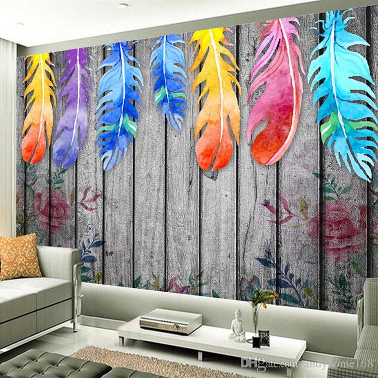 Custom Any Size 3d Wall Murals Wallpaper Moderno Tablero - Feather Painted On Wood , HD Wallpaper & Backgrounds
