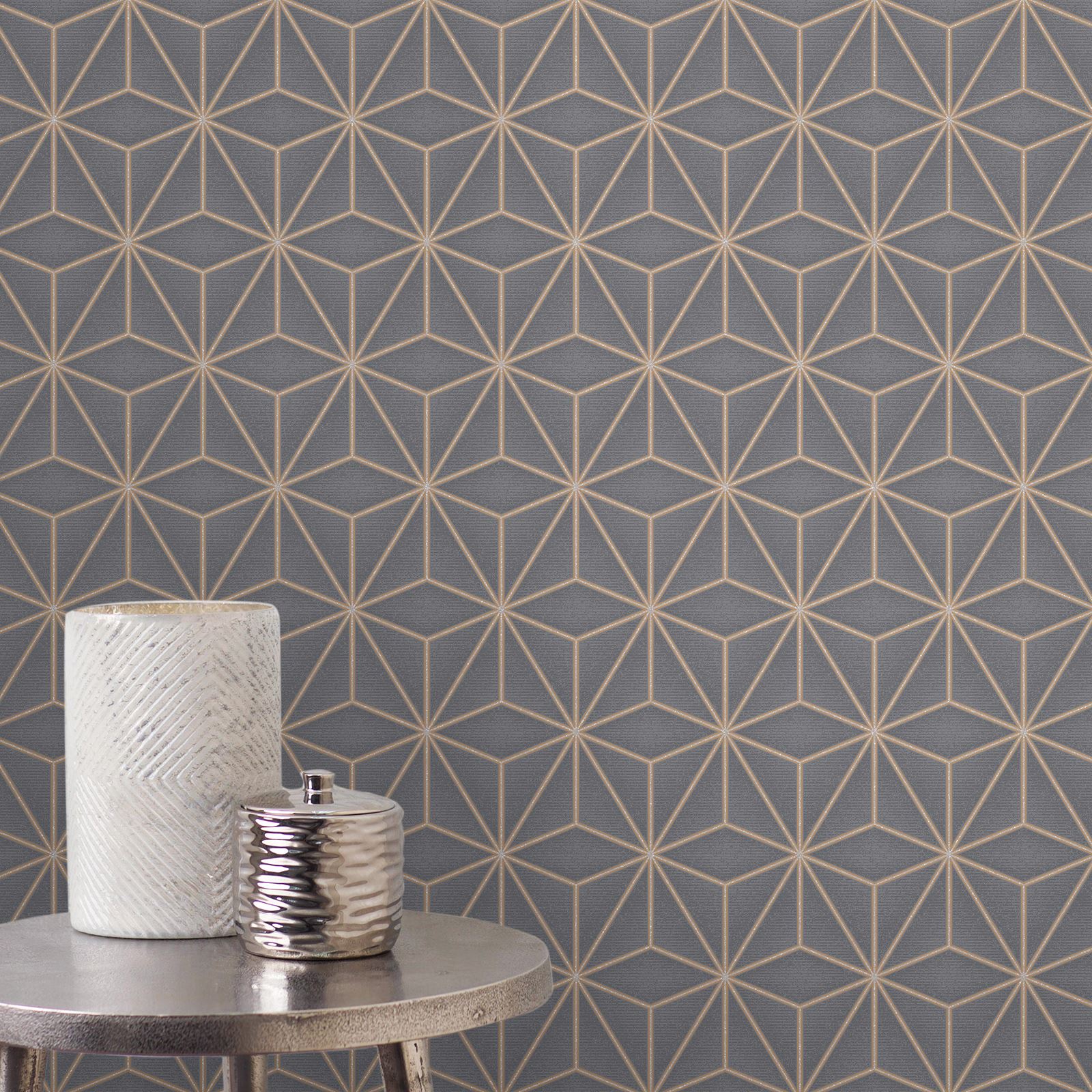 Papel Tapiz De Cobre Carbon Brillante Metalica Plumas - Grey And Rose Gold , HD Wallpaper & Backgrounds