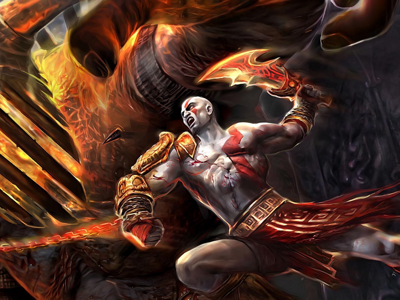 Wallpaper Kratos, God Of War 3, Blade Of Shaos - God Of War Chain Swords , HD Wallpaper & Backgrounds