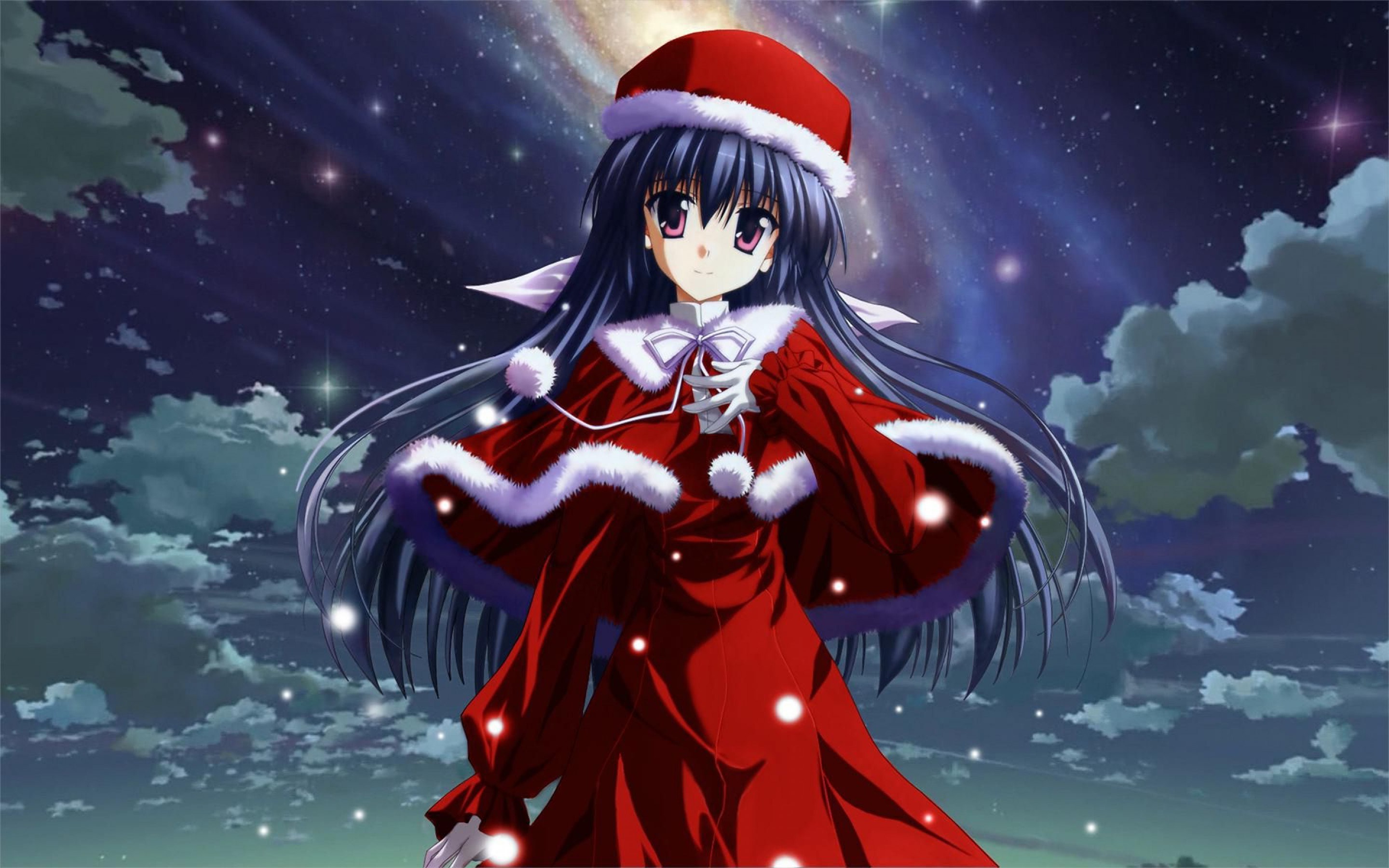 Merry Christmas Cute Anime Images Red Cute Anime Girl - Anime , HD Wallpaper & Backgrounds