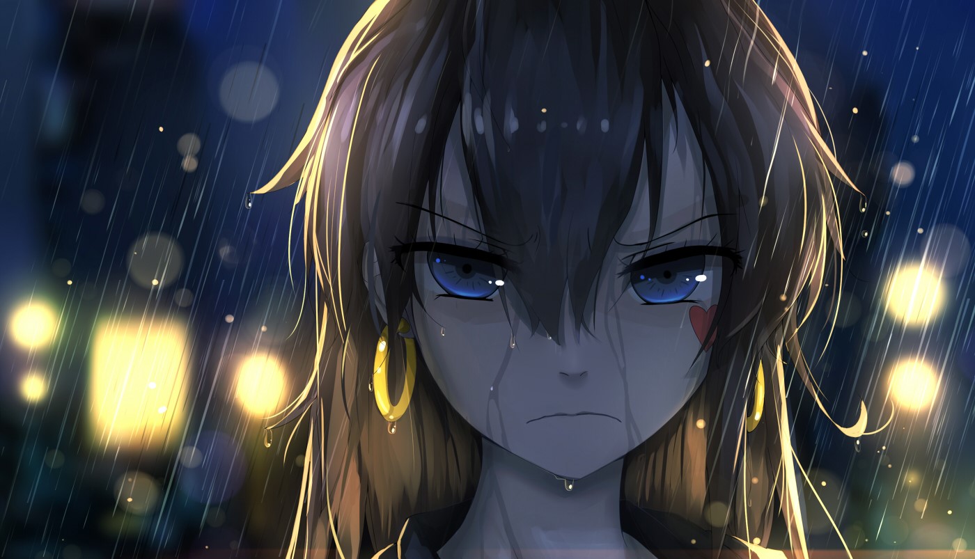 Blue Eyes Anime Girl Best Wallpaper - Anime Girl Angry Crying , HD Wallpaper & Backgrounds