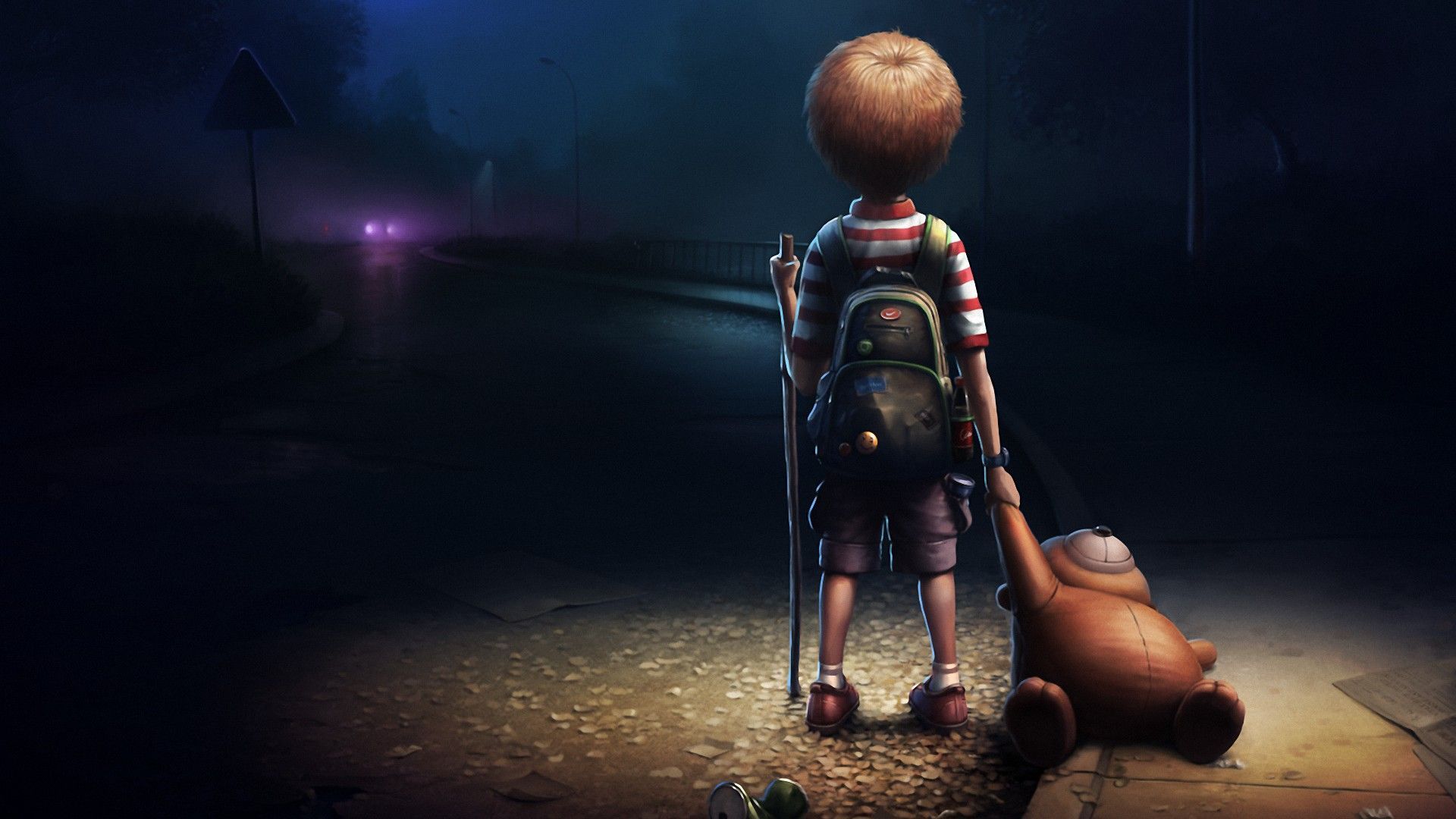 Cartoon Boy Alone In Dark Wallpapers Hd 1080p For Desktop - Alone Boy Cartoon Hd , HD Wallpaper & Backgrounds