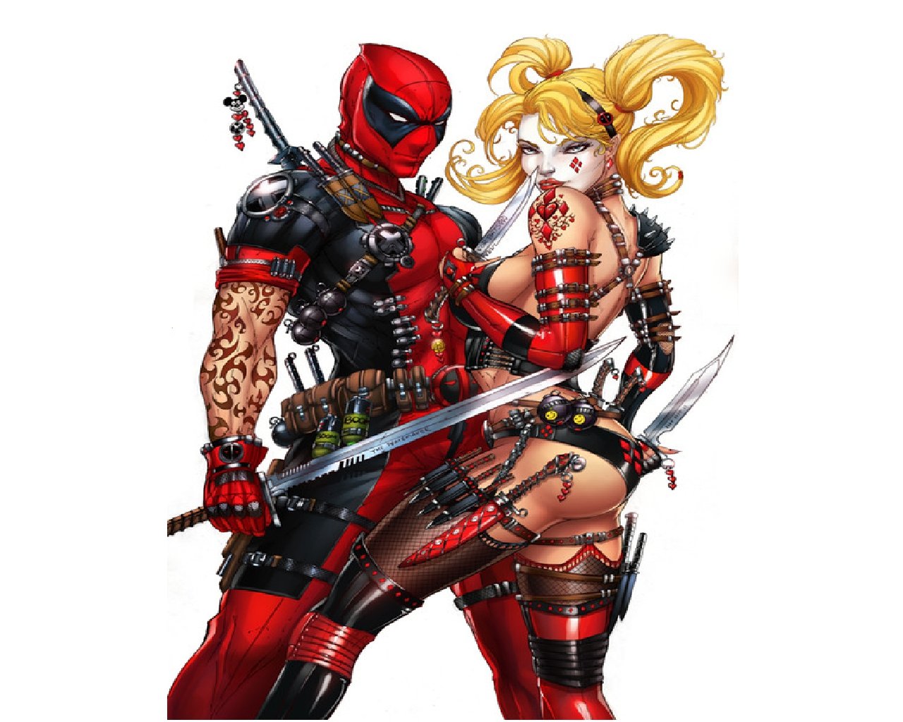Deadpool Kissing Harley Quinn , HD Wallpaper & Backgrounds