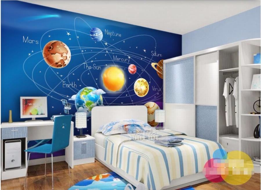 Custom Mural 3d Wallpaper Cartoon Planet In The Solar - Solar System Kids Room , HD Wallpaper & Backgrounds