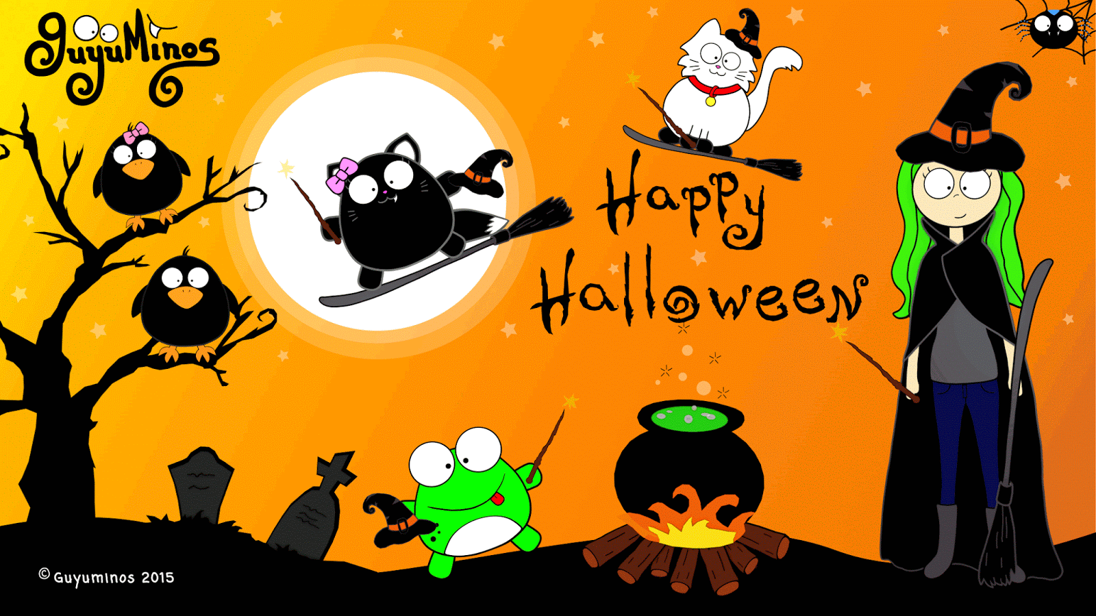 Portada De Halloween Con Brujas Y Magos ©guyuminos - Happy Halloween 2018 Gif , HD Wallpaper & Backgrounds