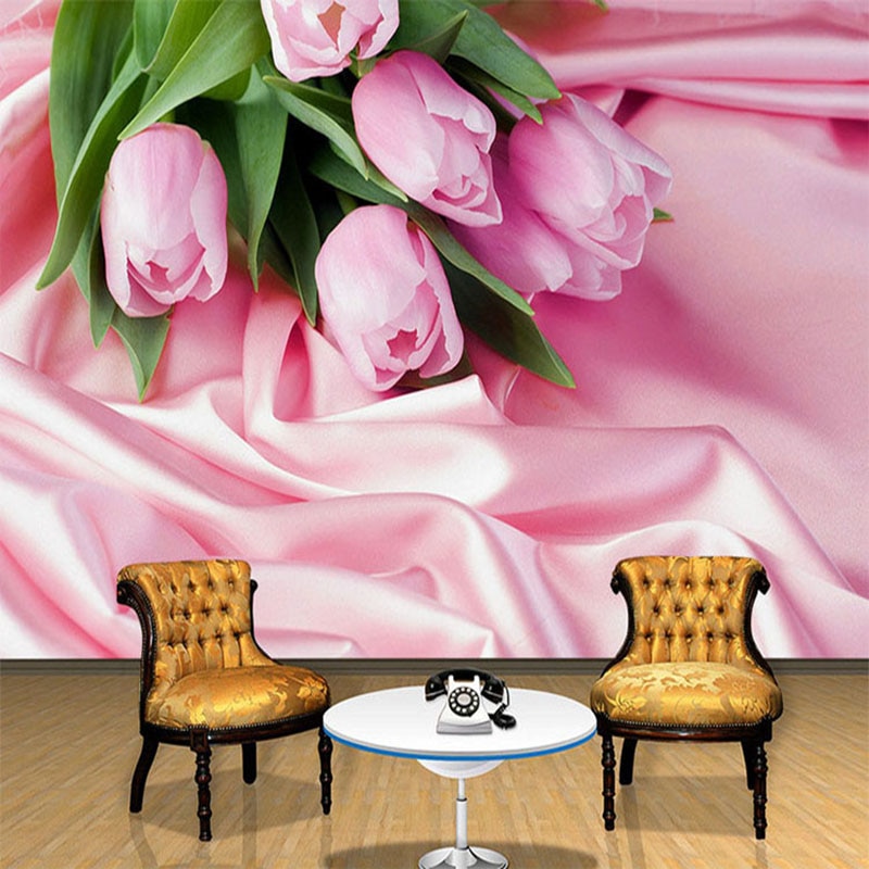 Papel De Pared Floral 3d Tulipán Romántico Rosa Flor - Flower Romantic Tulip , HD Wallpaper & Backgrounds
