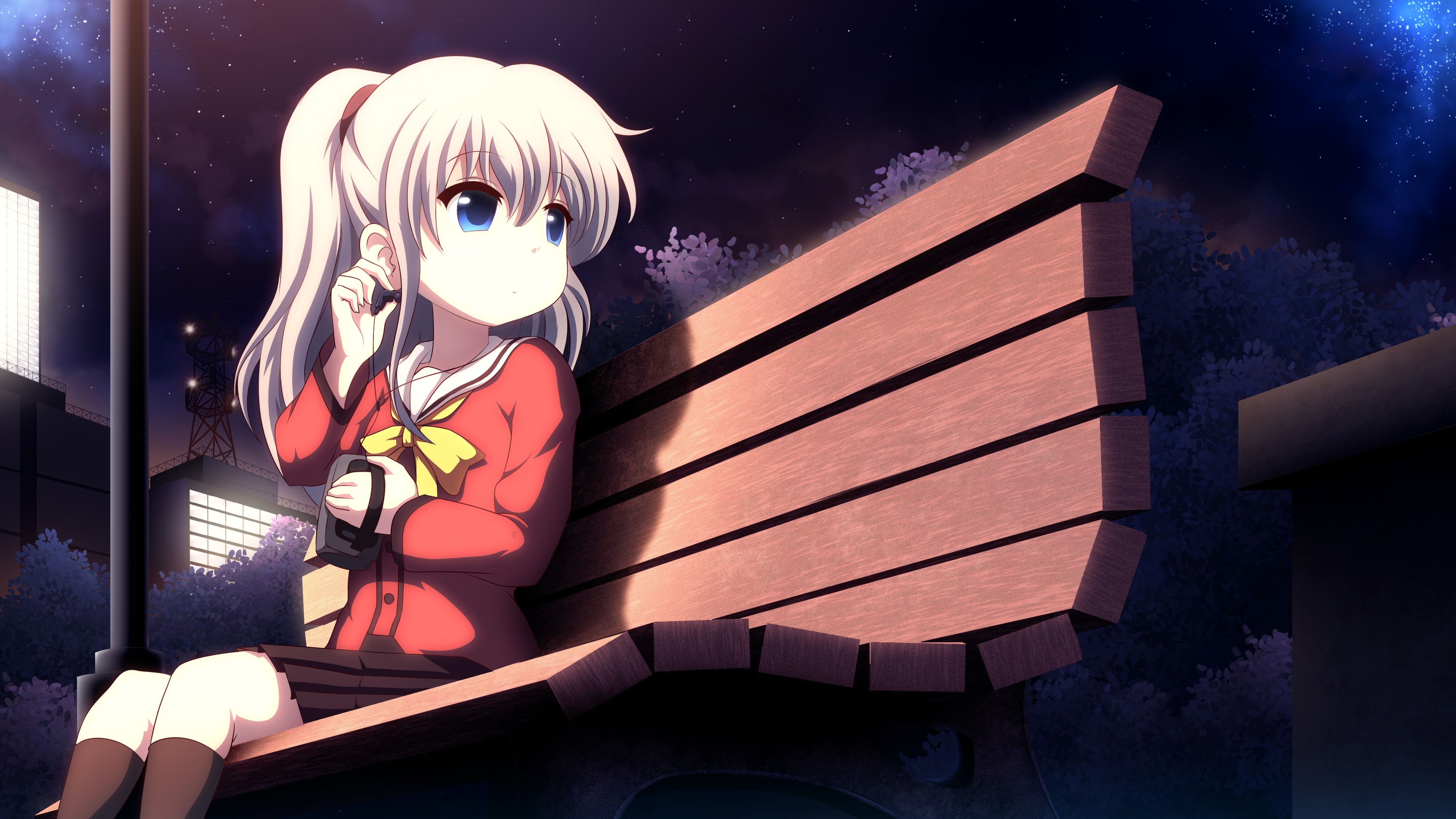 Anime Girls Anime Charlotte Anime Tomori Nao Blue Eyes - Anime Girl At Park , HD Wallpaper & Backgrounds