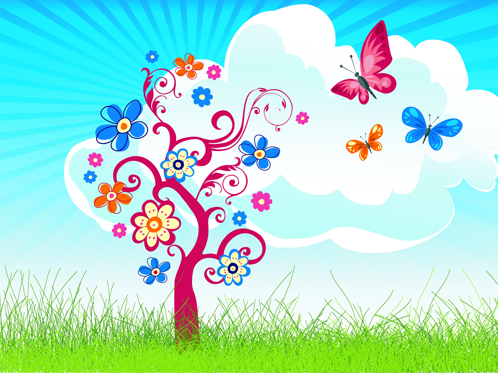 Joyful Tree With Butterfly - Free Clip Art Spring , HD Wallpaper & Backgrounds