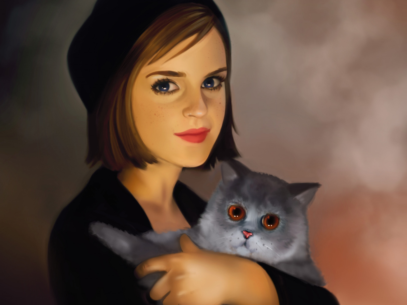 Wallpaper Modern Witch, Girl, Cat, Art - Domestic Short-haired Cat , HD Wallpaper & Backgrounds
