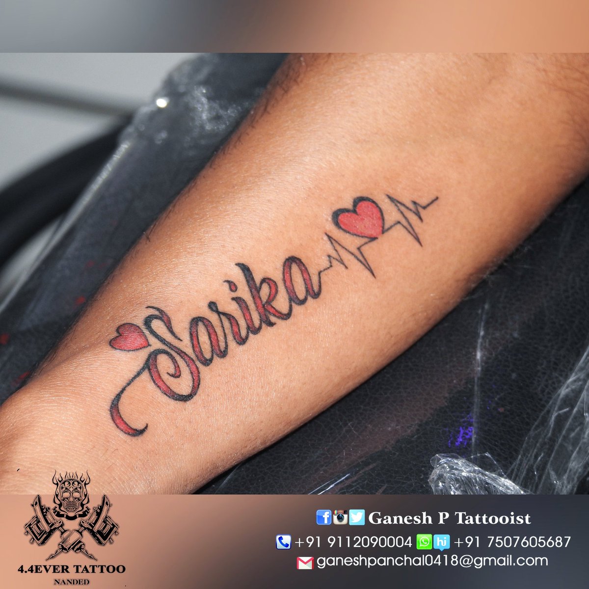 Phenomenal Ganesh Name Tattoo - Name Tattoo With Heartbeat , HD Wallpaper & Backgrounds