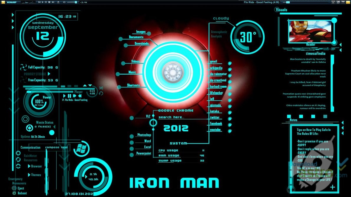 Iron Man 2 Windows 7 Theme - Jarvis Theme Rainmeter , HD Wallpaper & Backgrounds