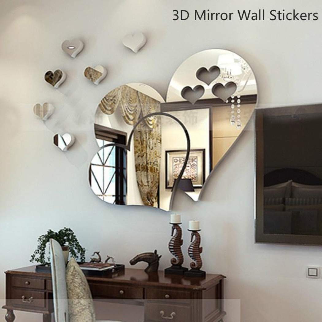 Cek Harga 59x37 Cm Cermin Jantung Dinding Stiker Stiker - Wall Stickers Mirror Heart , HD Wallpaper & Backgrounds