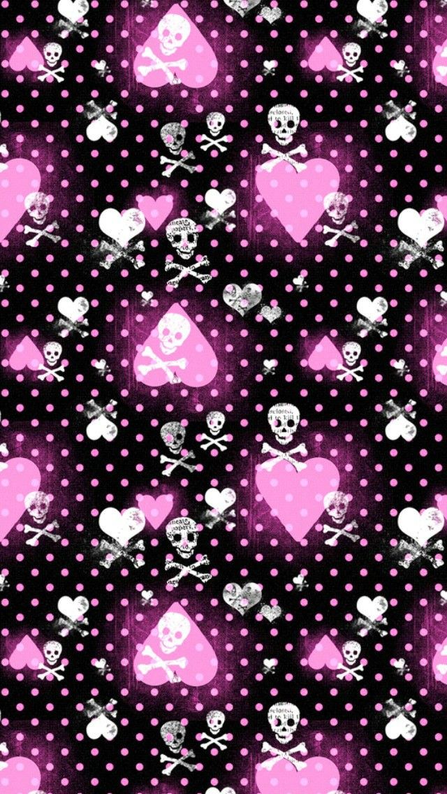 Pink Skull Wallpaper, Free Iphone Wallpaper, Cover - Pink Skulls And Hearts , HD Wallpaper & Backgrounds