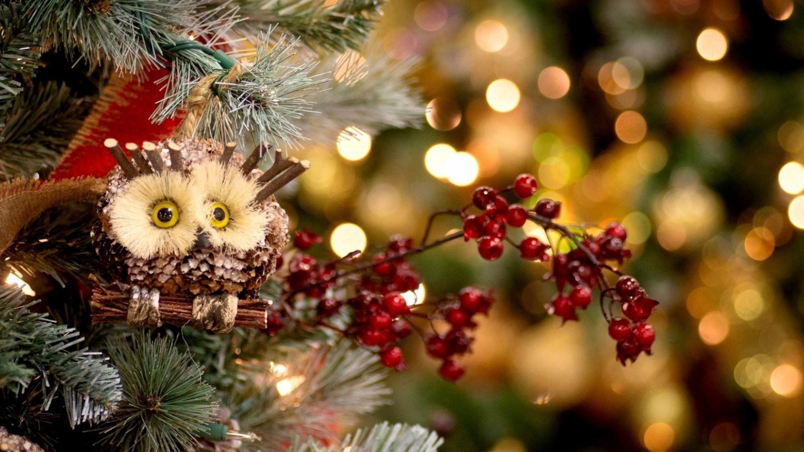 Natal Pohon Burung Hantu Buah Mainan Merah Tahun Baru - Новым Годом С Совой , HD Wallpaper & Backgrounds