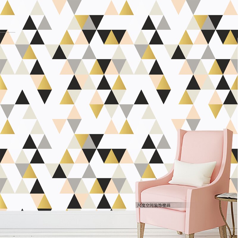 Tuya Art Modern Mode Geometric Segitiga Mural Wallpaper - Cool Black And Gold Patterns , HD Wallpaper & Backgrounds