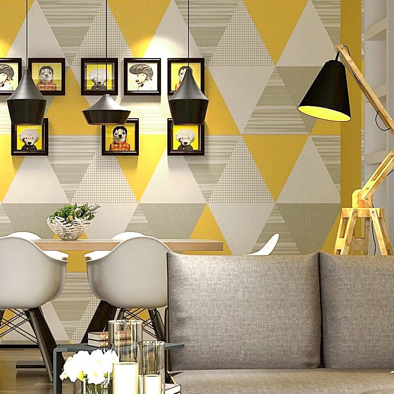 Mode Modern Kamar Tidur Dicuci Segitiga Kuning Biru - Colourful Wallpaper For Yellow Living Room , HD Wallpaper & Backgrounds