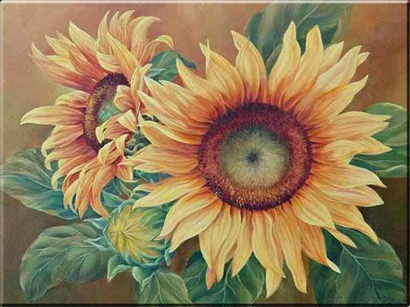 Com Contoh Lukisan Bunga Matahari Di Taman Cantikl - Modern Sunflower Paintings , HD Wallpaper & Backgrounds