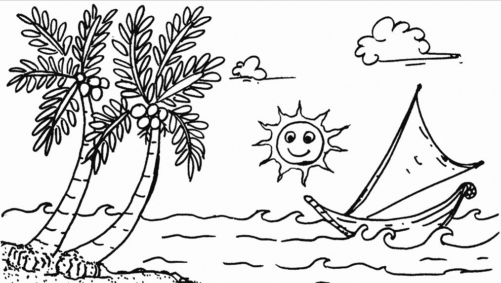 Beberapa Contoh Sketsa Pohon Kelapa Di Pantai - Mewarnai Pemandangan Di Pantai , HD Wallpaper & Backgrounds