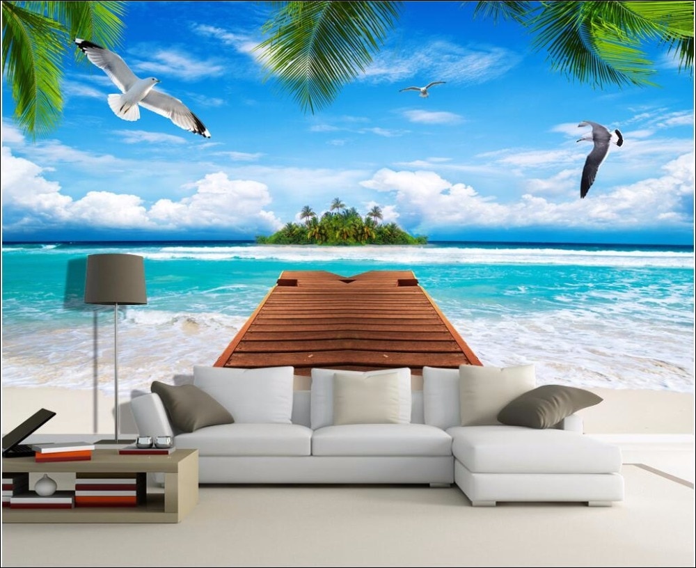 Foto Wdbh Kustom Mural 3d Wallpaper Pemandangan Laut - Déco Mural Loup , HD Wallpaper & Backgrounds