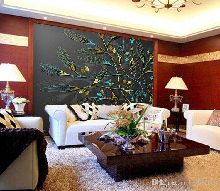 3d Abstract Wall Murals Dark Leaves Hd Photo Wallpaper - Living Room , HD Wallpaper & Backgrounds