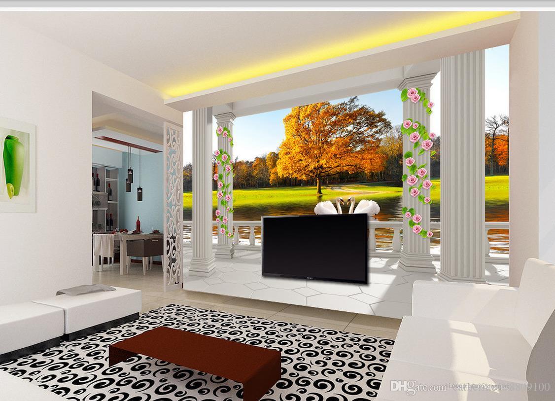 Custom Any Size 3d Balcony Beautiful Swan Lake Forest - Classic 3d Desktop Background Hd , HD Wallpaper & Backgrounds