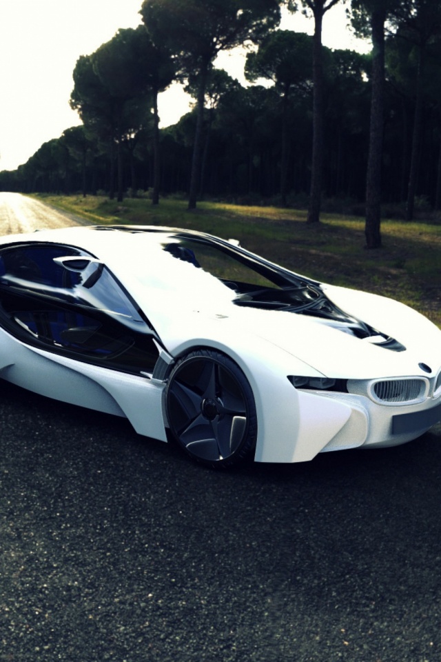 Bmw I8 Sports Car Road Tree Mobile Wallpaper , HD Wallpaper & Backgrounds