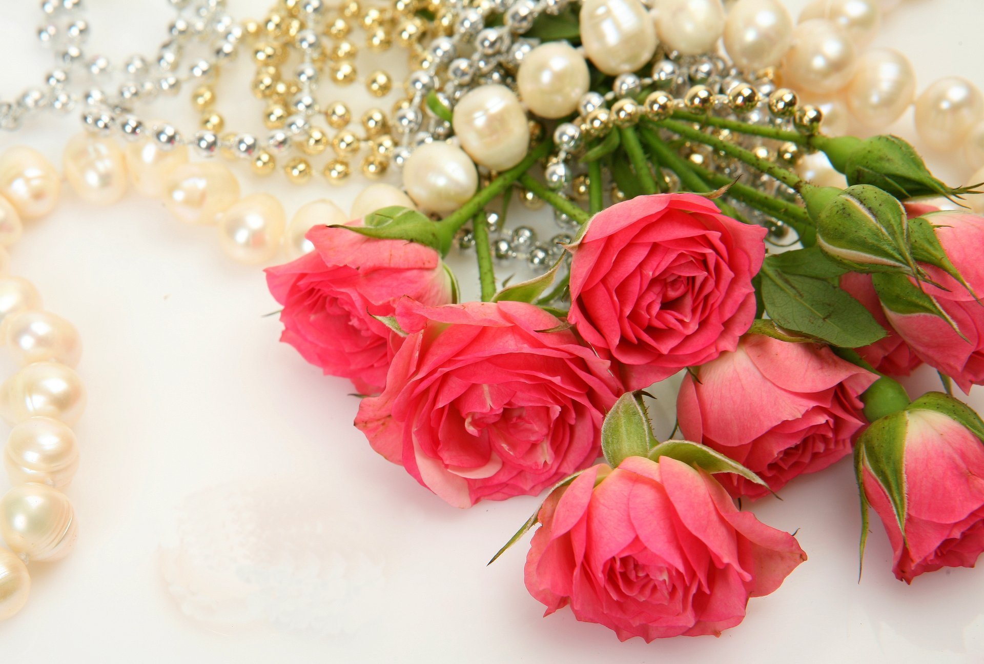 Flowers Roses Bouquet Necklace Pearls Flower Pearl - Love Flower Full Hd , HD Wallpaper & Backgrounds