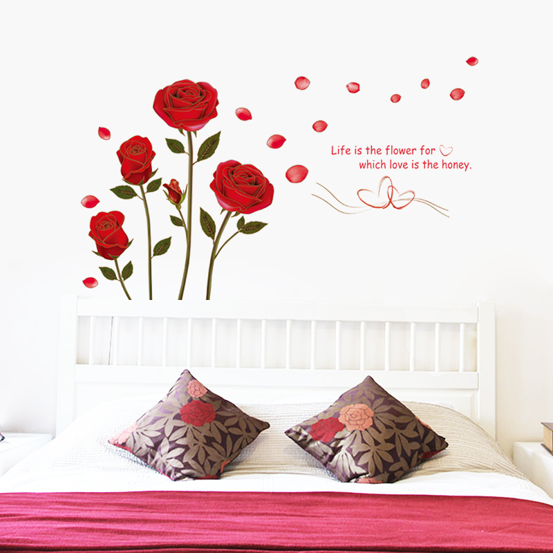 Red Rose Wall Sticker Flower Wall Mural Romantic Wall - Roses With Love Quotes , HD Wallpaper & Backgrounds