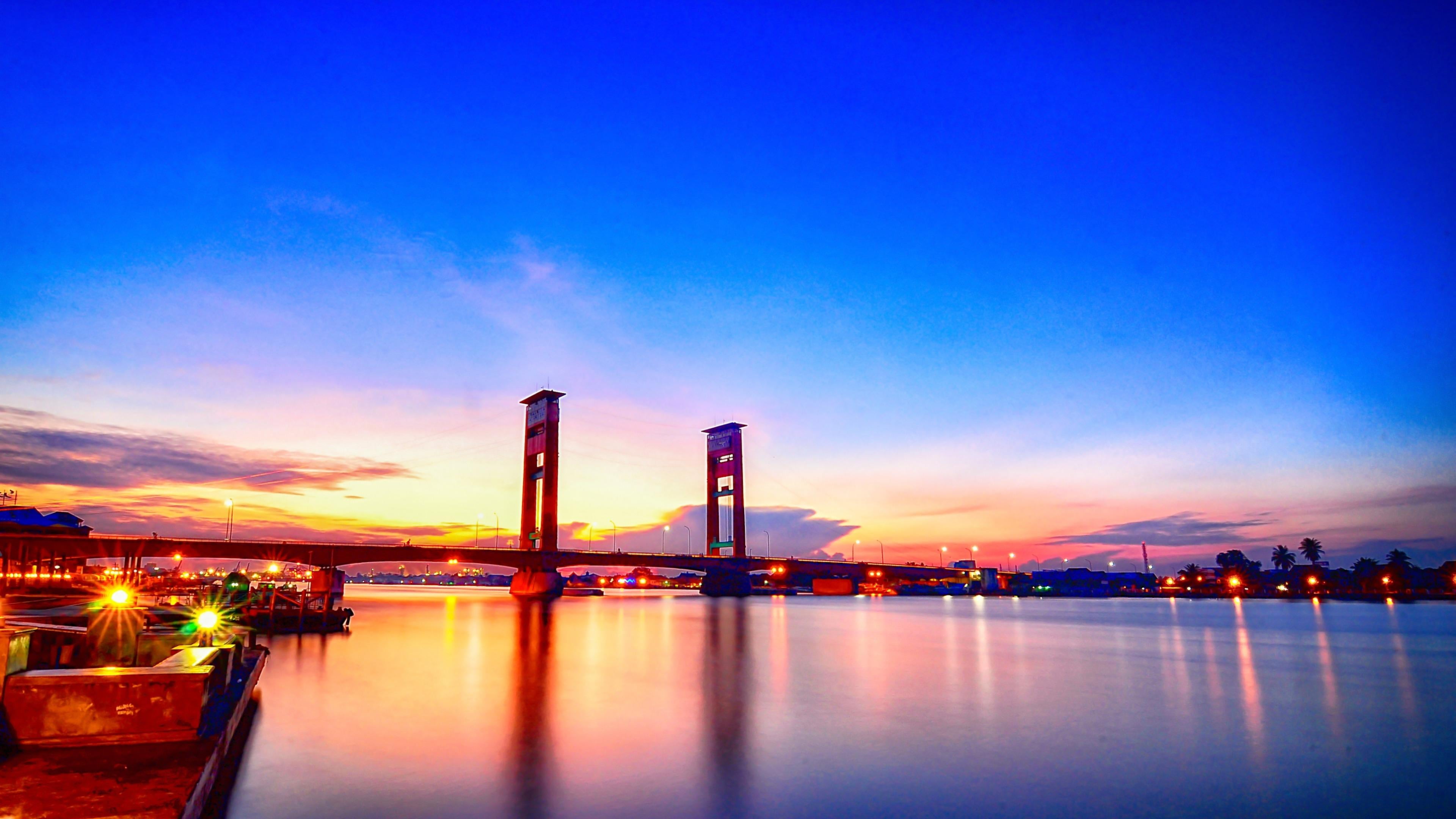 Pearl Bridge, Japan, Night, Blue Sky, Asia, River, - Ampera Bridge Hd , HD Wallpaper & Backgrounds
