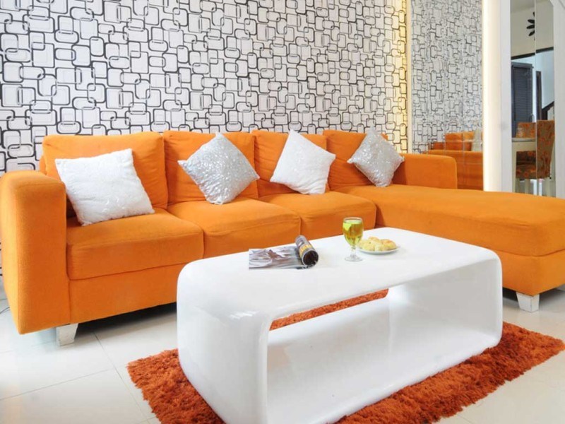 Ruang Tamu Warna Orange Dan Abu Abu Wallpaper Ruang - Cat Dinding Ruang Tamu Minimalis , HD Wallpaper & Backgrounds