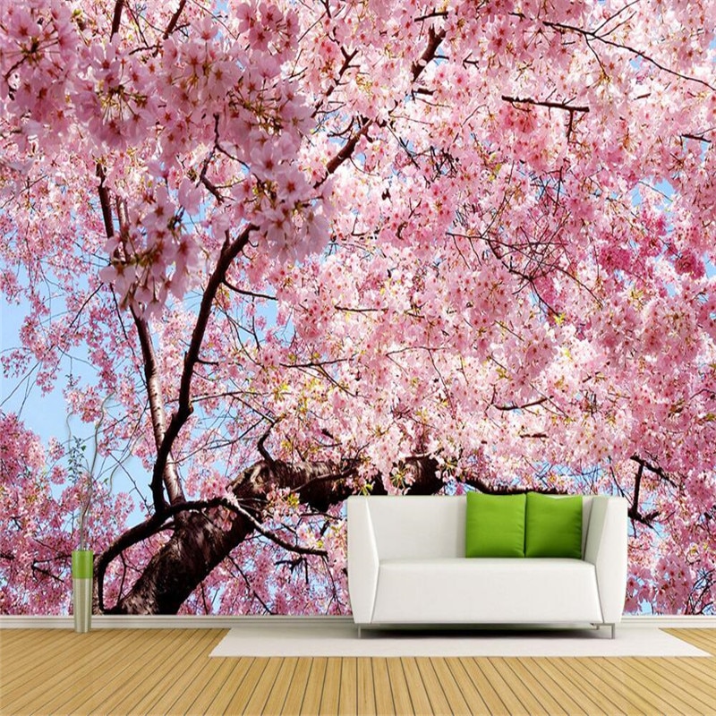 Kustom Foto Wallpaper Bunga Sakura 3d Stereo Mural - Hd Background Wall , HD Wallpaper & Backgrounds