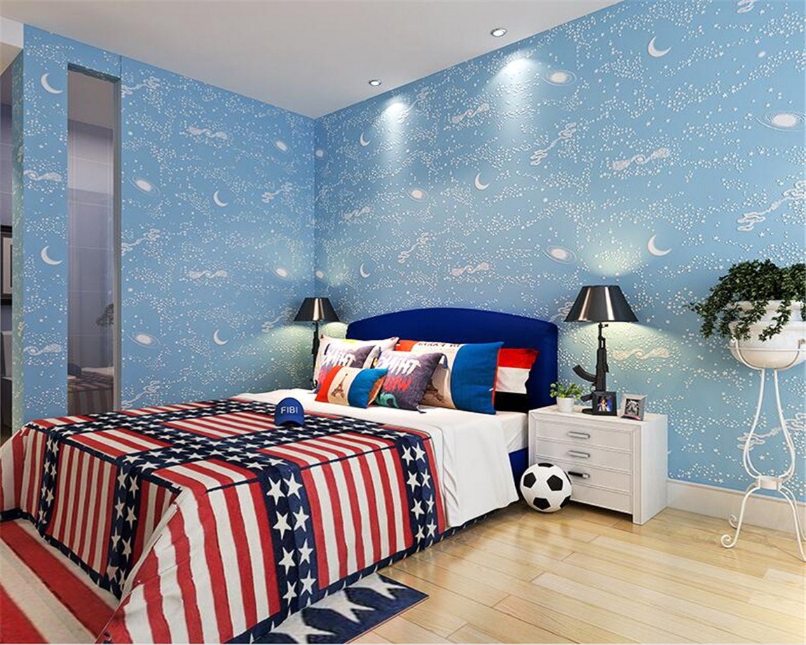 Dekorasi Kamar Tidur Anak Laki Laki Dengan Wallpaper - Parede Quarto Roxo E Azul , HD Wallpaper & Backgrounds