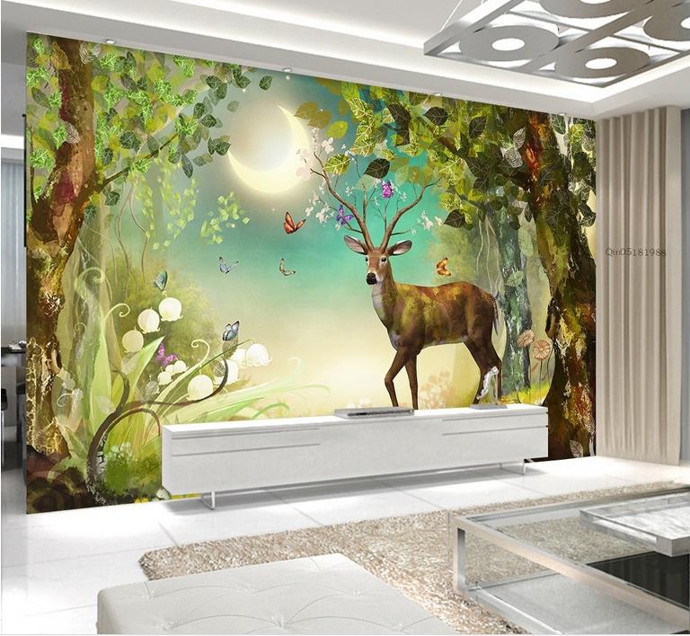 Kustom Jepang Wallpaper Cahaya Di Bawah Rusa Hutan - Fairy Murals , HD Wallpaper & Backgrounds