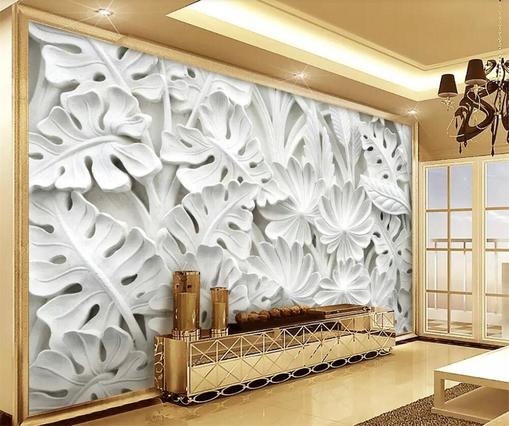 Beibehang Wallpaper Kustom 3d Foto Mural Hd Cahaya - Leaf Pattern Plaster Relief Murals 3d , HD Wallpaper & Backgrounds