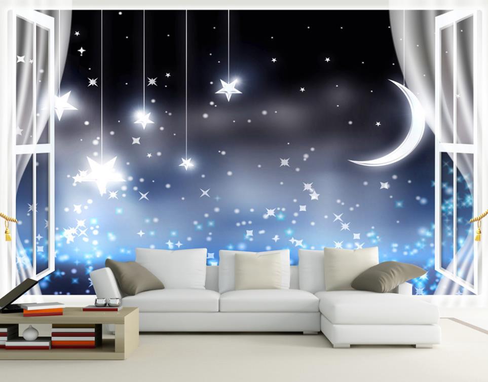 Rumah Dekorasi Jendela Mural Wallpaper Bulan Langit - Fog Wall Mural , HD Wallpaper & Backgrounds