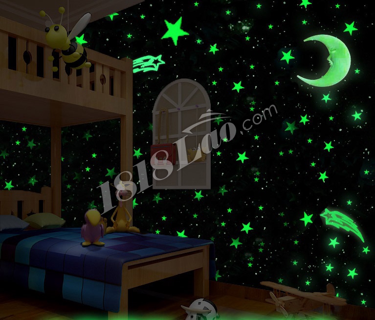 100pcs Bintang 3d Glow Dalam Fluorescent Gelap Berkilauan - Glow In The Dark Room Stickers , HD Wallpaper & Backgrounds