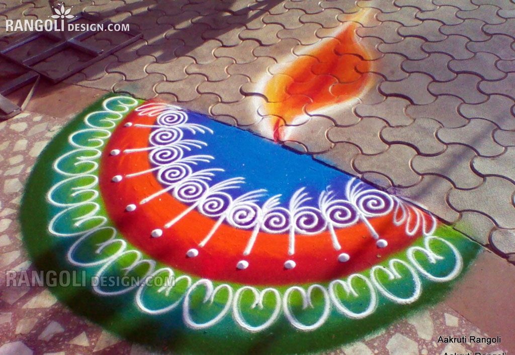 Diwali Rangoli Design By Aakruti Diwali Rangoli Design - Diya Rangoli Design For Diwali , HD Wallpaper & Backgrounds