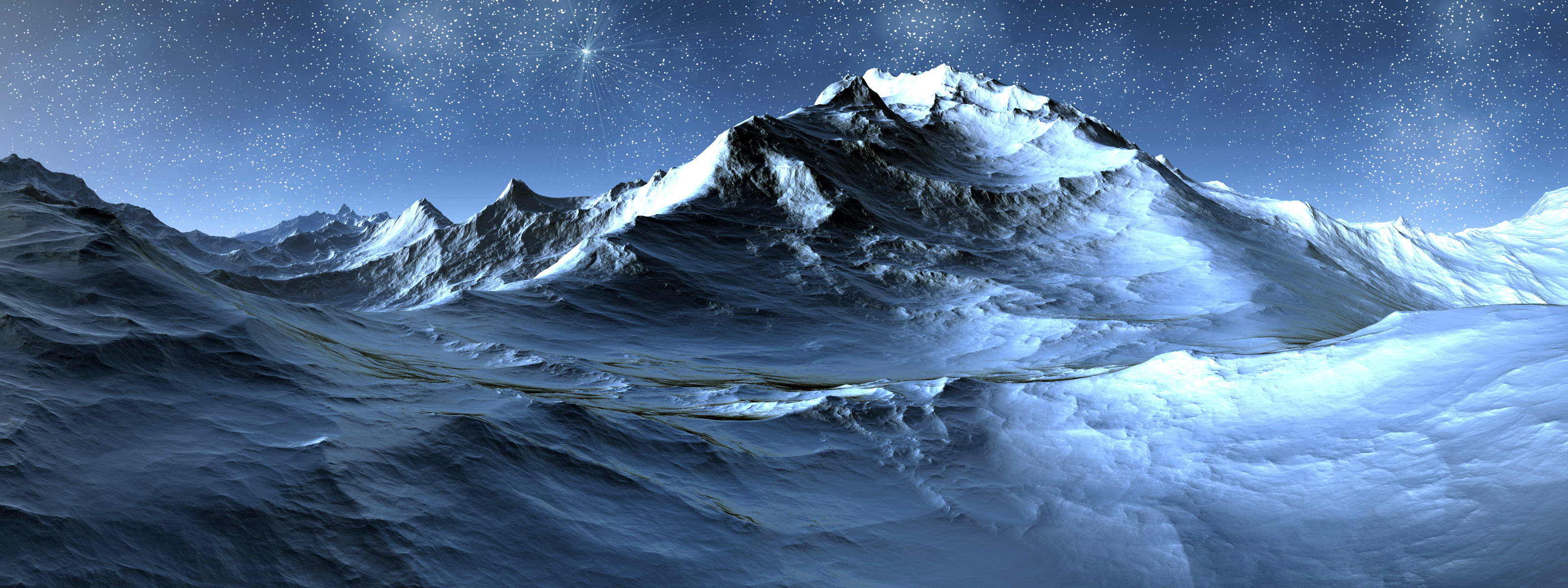 3d Landscapes Dual Screen Wallpapers 3200x1200 Photo - Icy Mountains At Night , HD Wallpaper & Backgrounds