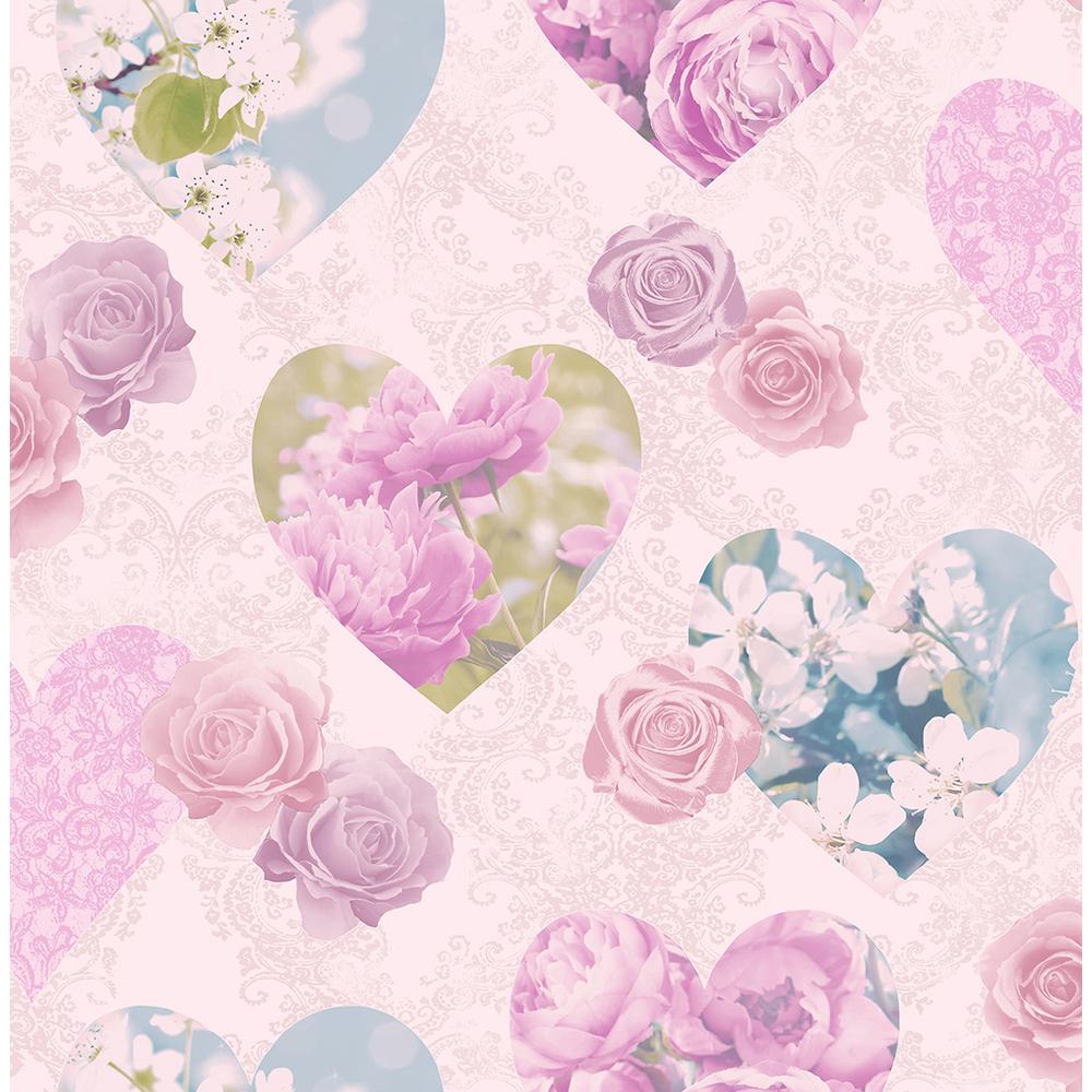 Amour Pink Floral Hearts Wallpaper 2900-41913 - Grey Hearts , HD Wallpaper & Backgrounds