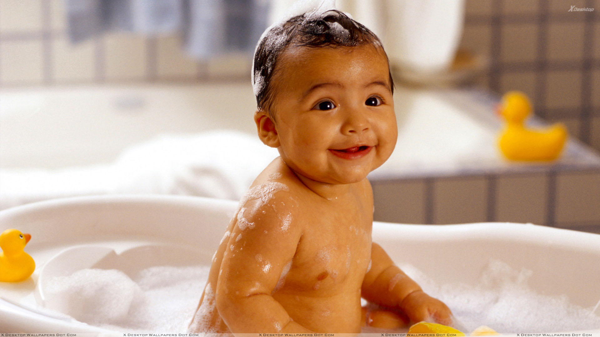 You Are Viewing Wallpaper Titled Cute Baby Smiling - Bathing Uses Of Water , HD Wallpaper & Backgrounds