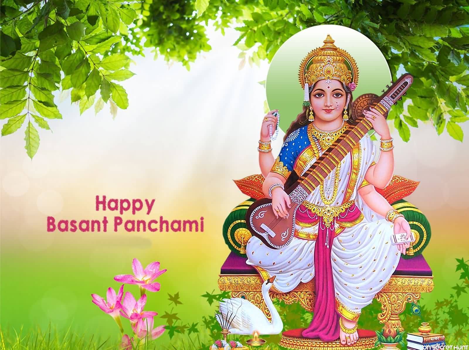 Happy Basant Panchami Goddess Saraswati - Happy Basant Panchami 2018 , HD Wallpaper & Backgrounds