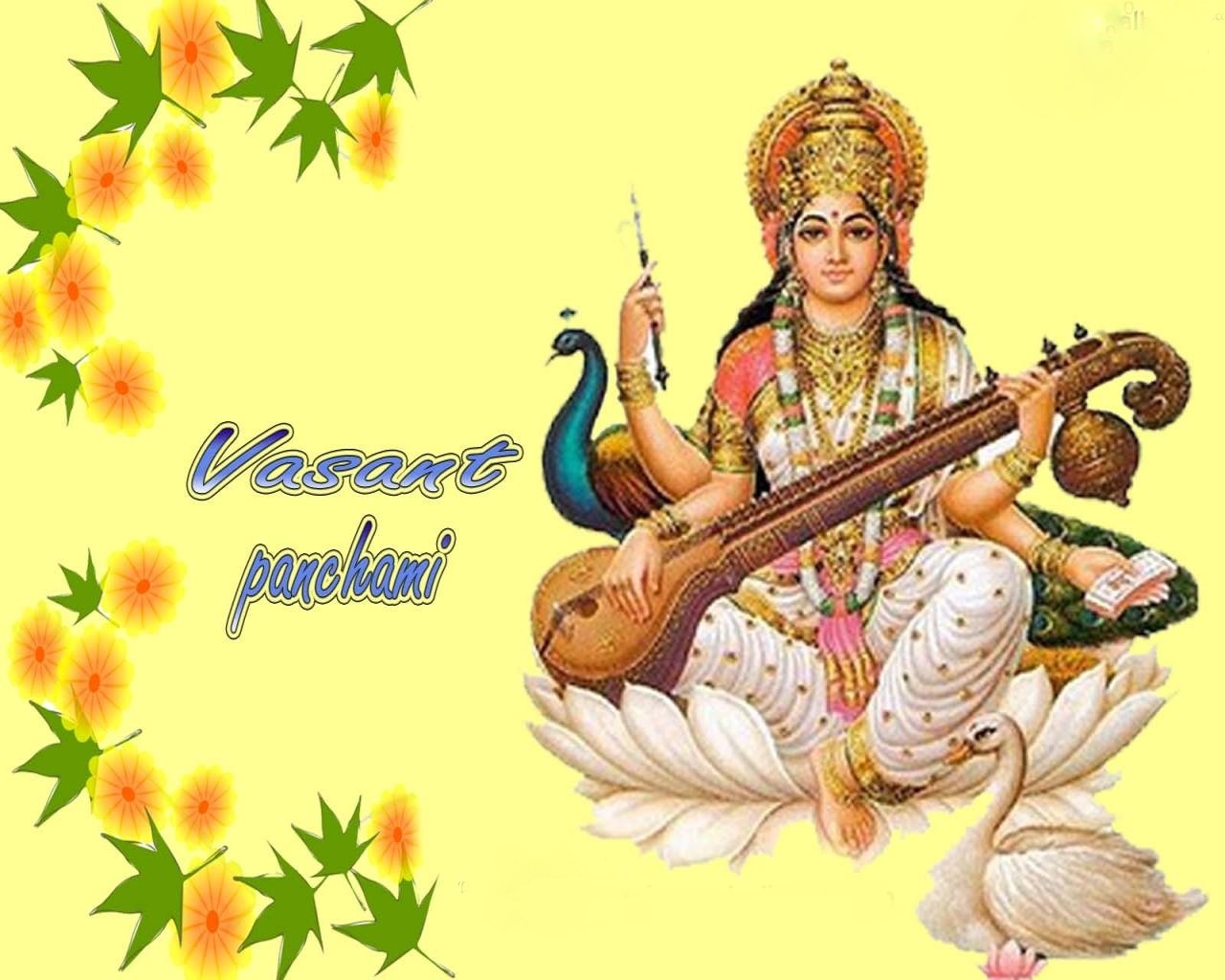 Happy Vasant Panchami Images Wall Paper Sms Quotes - Goddess Sarasvati , HD Wallpaper & Backgrounds