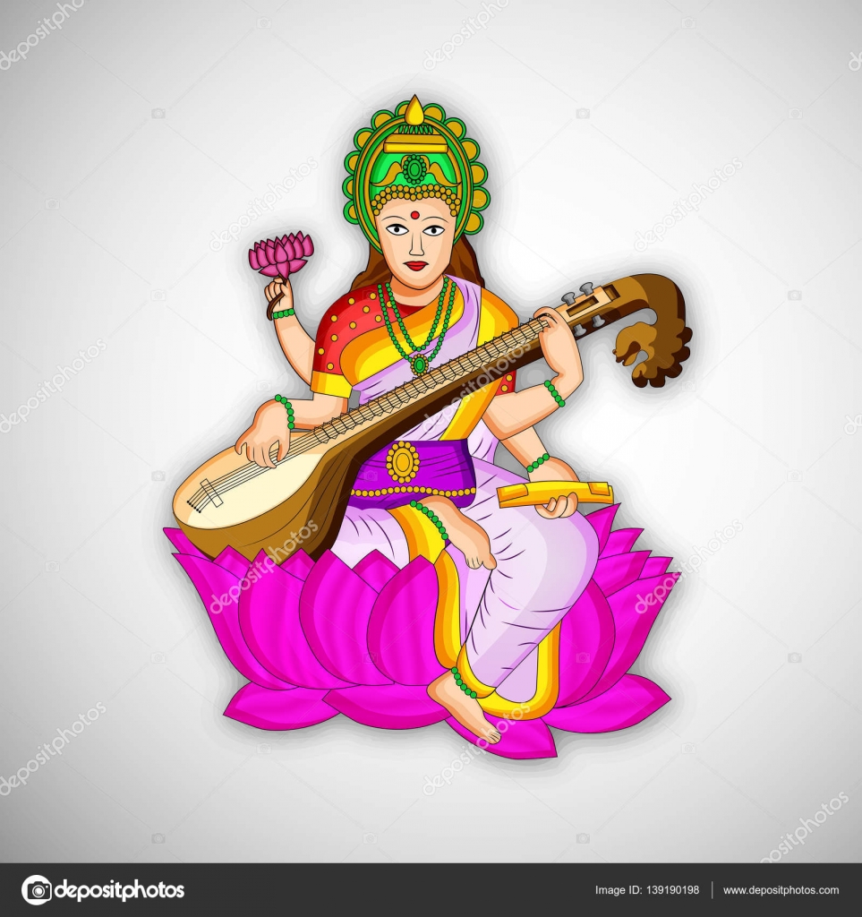 Illustration Of Goddess Saraswati For Vasant Panchami - Vasant Panchami Vector Stock , HD Wallpaper & Backgrounds