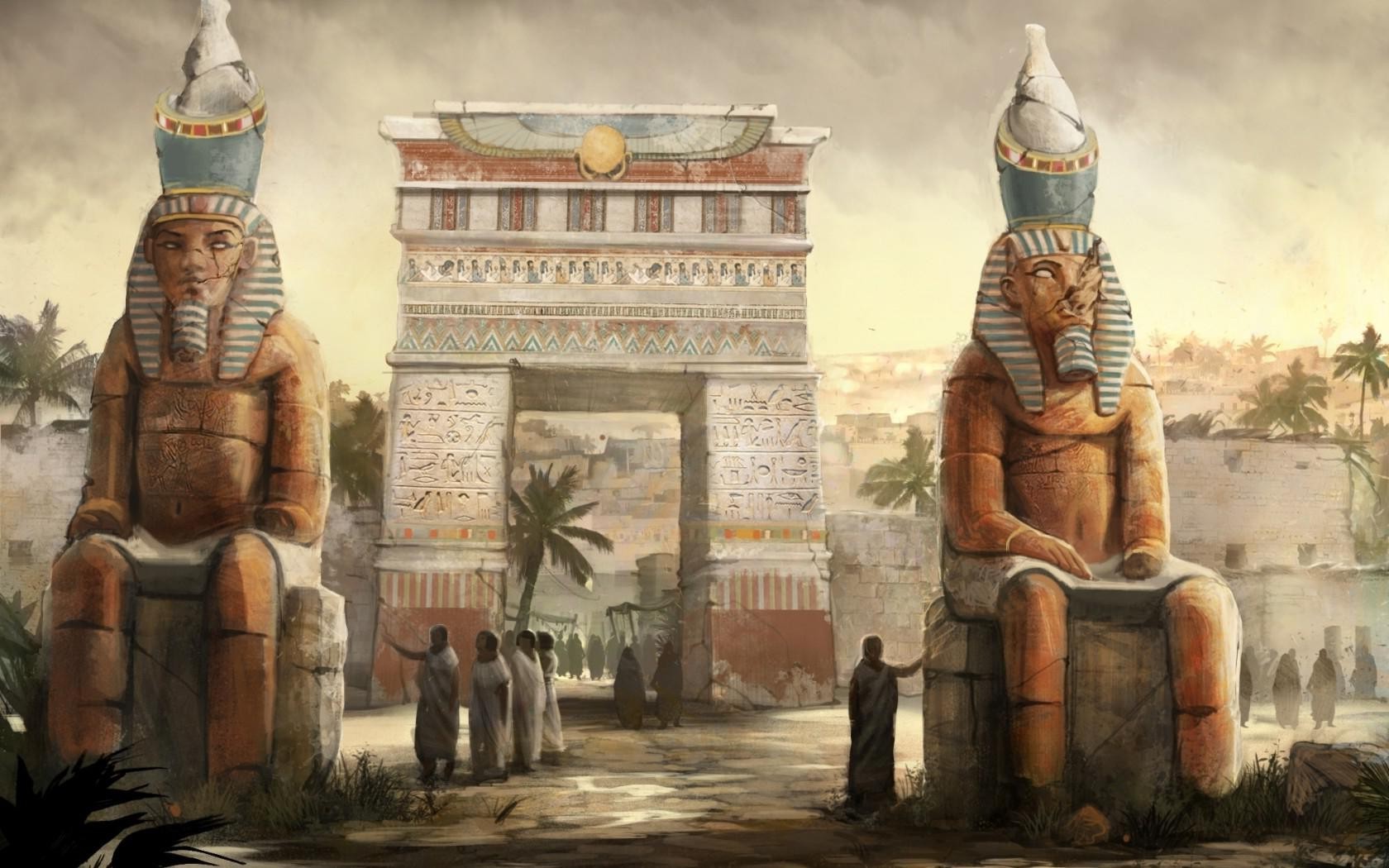 Egypt Statue Architecture Artwork Fantasy Art Wallpaper - Ancient Egypt Wallpaper Hd , HD Wallpaper & Backgrounds