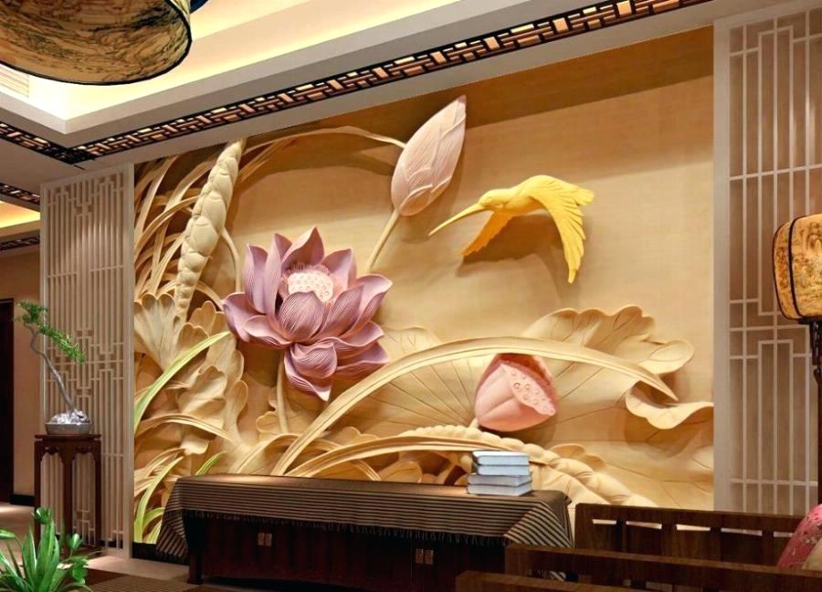 3d Wallpaper For Living Room Wood Carving Lotus Mural - 3d Hd Wallpapers For Living Room , HD Wallpaper & Backgrounds