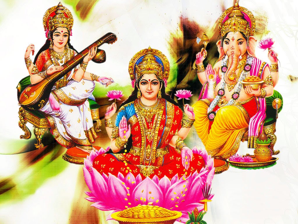 Lord Ganesha, Maa Lakshmi Devi, Maa Saraswati Devi - Jai Lakshmi Ganesh Saraswati , HD Wallpaper & Backgrounds