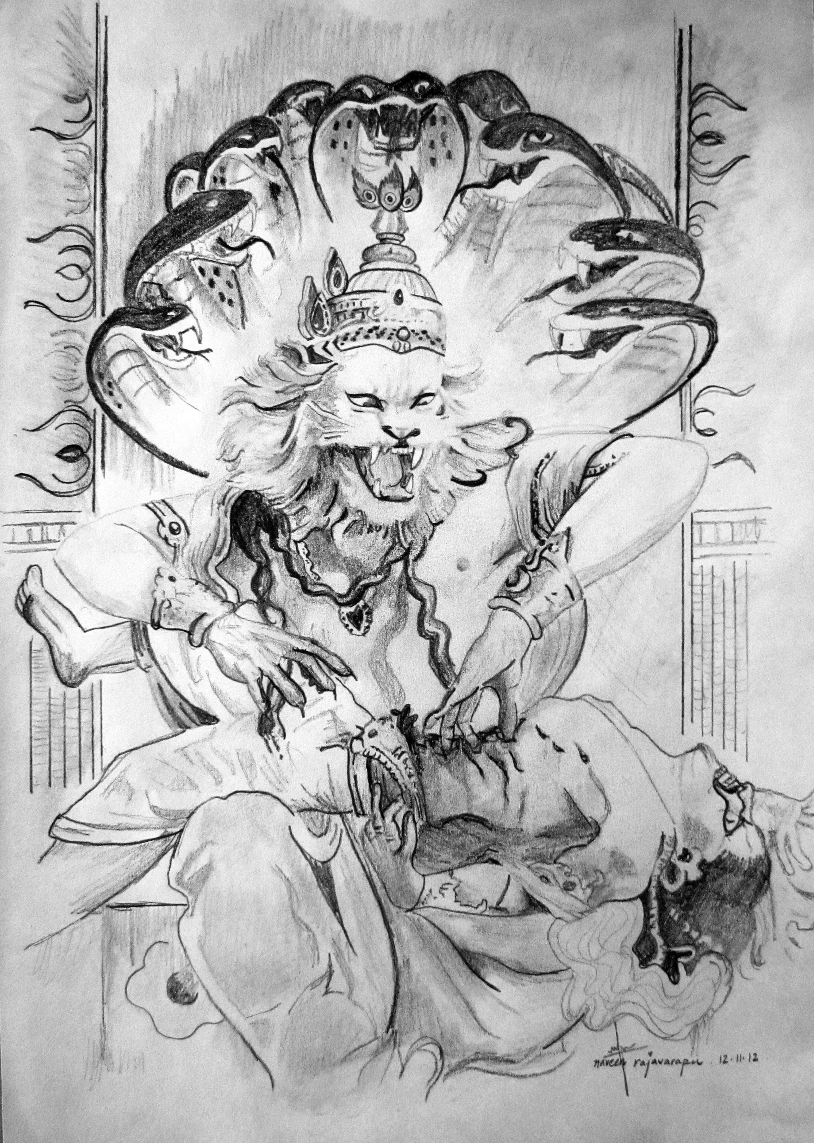 Narasimha Swamy Wallpapers - Lord Narasimha Pencil Sketch , HD Wallpaper & Backgrounds