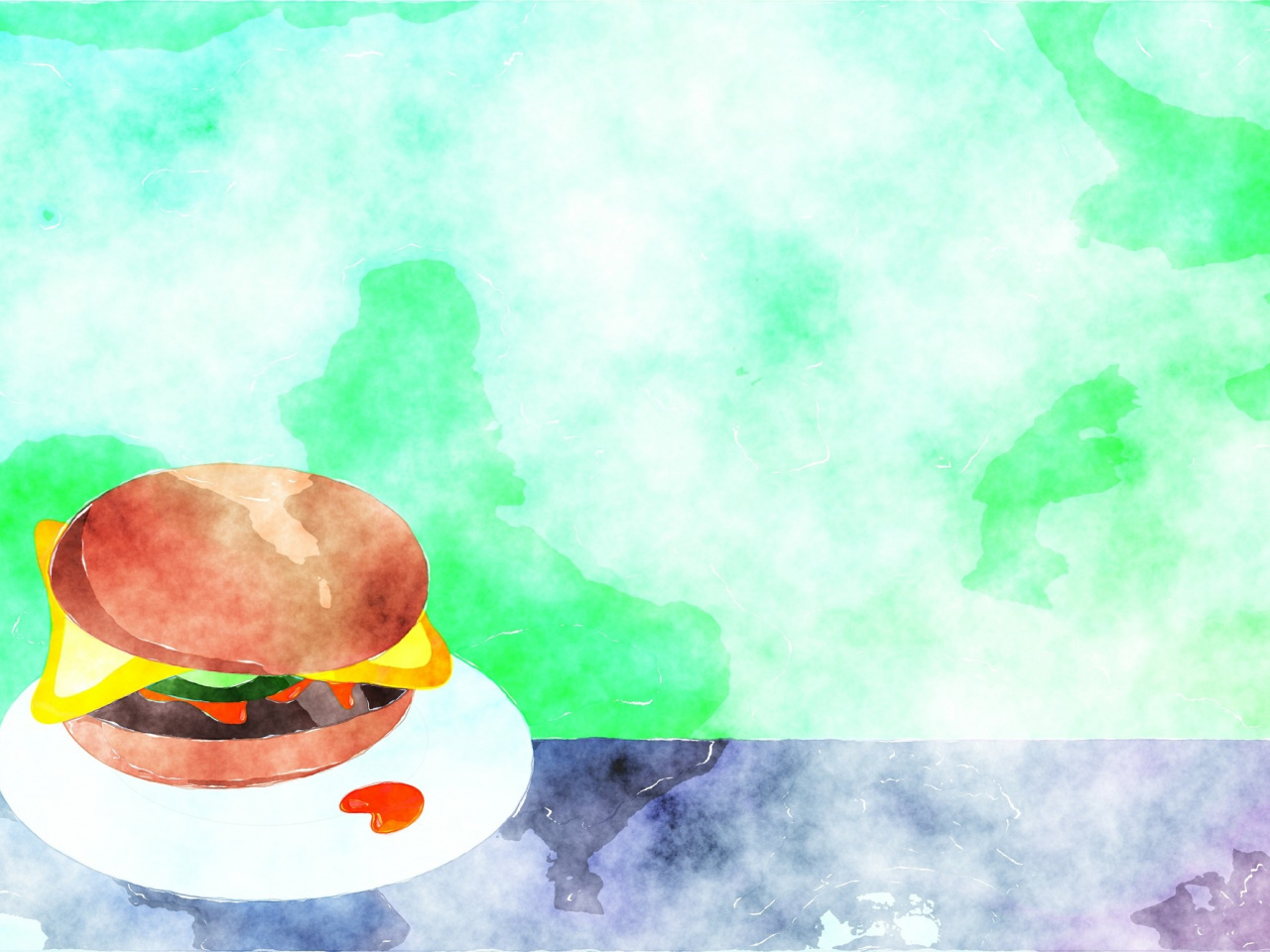 Wallpaper Watercolor Paint Burger - Burger Border , HD Wallpaper & Backgrounds