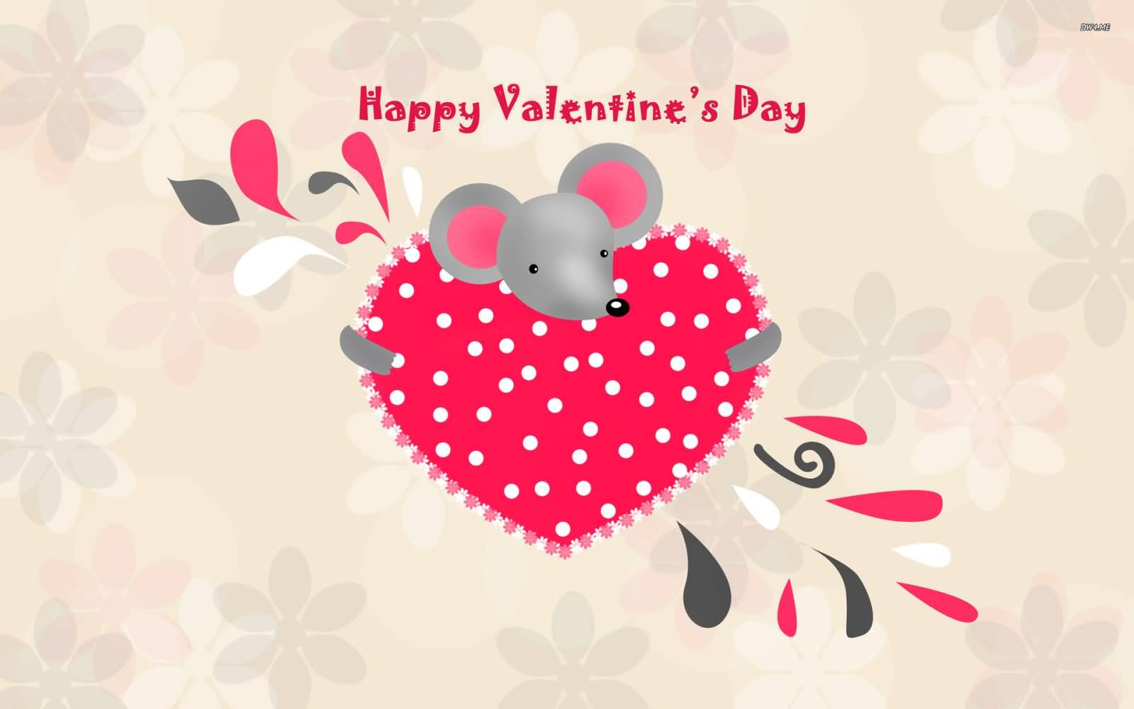 Happy Valentine's Day Mouse With Heart Wallpaper For - Cute Wallpaper Happy Valentines Day , HD Wallpaper & Backgrounds