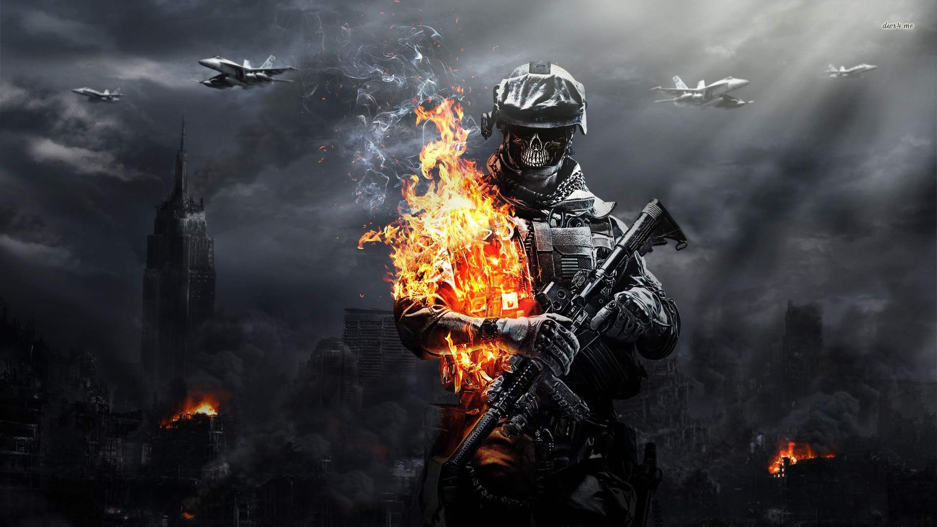 Wallpaper Pc Hd - Battlefield 3 Skull Fire Soldier , HD Wallpaper & Backgrounds